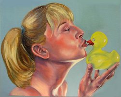 Keegan kisses rubber ducky
